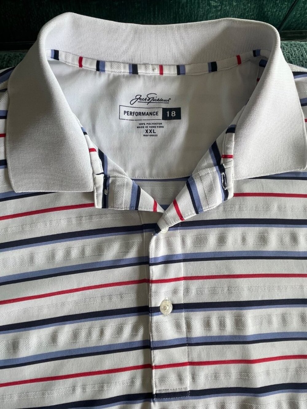 Jack Nicklaus Performance XXL Polo Shirt White Striped Short Sleeve 100% Polyest